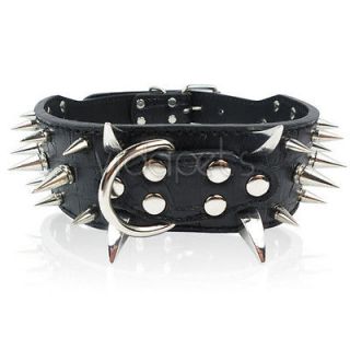 18 22 Black Leather Spiked Dog Collar Pitbull Bully Boxer Spikes