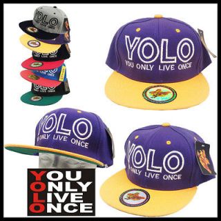 YOLO YOU ONLY LIVE ONCE Snapback Cap Hat NEW **PURPLE/YELLO W GOLD