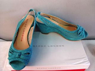Sacha London Kara Platform Sandal Turquoise Suede MSRP $130 NIB