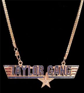 GOLD ICED OUT WIZ KHALIFA TAYLOR GANG AIR FORCE PENDANT CHAIN HIP HOP