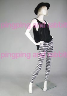 Houndstooth Spandex Leggings Pants Tights Black and White