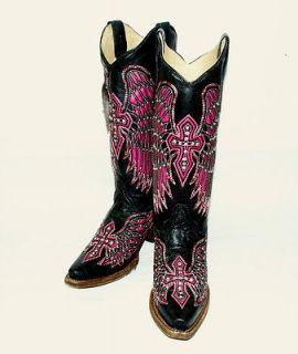 Womens Corral A1049 Black & Pink Fashion Western Boots Swarovski
