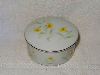 Takahashi Porcelain Yellow Floral Covered Trinket Dish  Made in Japan