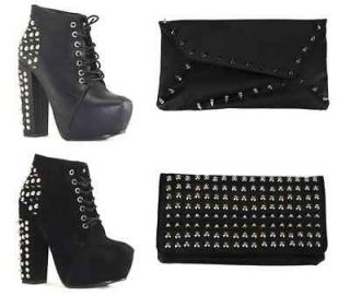NEW WOMENS SPIKEY STUDDED BLOCK HEEL LADIES ANKLE BOOTS PARTY SHOES UK