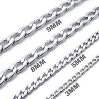 9mm 10 40 Silver Tone Mens Stainless Steel Necklace Link Chain