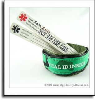 Kids Child, Childrens Adjustable Medical Alert ID Bracelet Green  VG