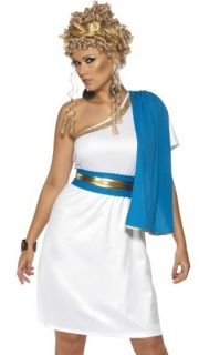 Womens Roman Greek White & Blue Toga Fancy Dress Halloween Costume