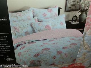 VALERIE BERTINELLI QUILT NEW TWIN SIZE PINK FLOWERS BABY BLUE BEDROOM