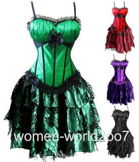ColorsNew Satin Corset Tops & Mini Skirt & G string Dress S M L