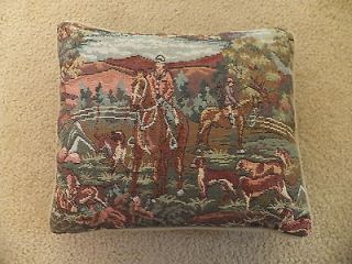 Decorative Pillow with Horse and Fox Hunt Theme Earth tones