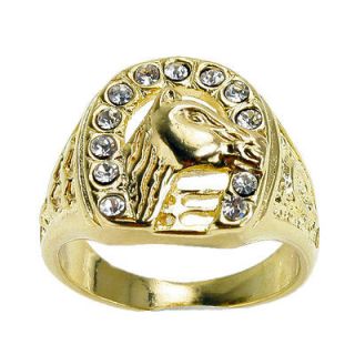 Crystal Rodeo Cowboy Western 18K Gold Filled Ring11 USA SELLER