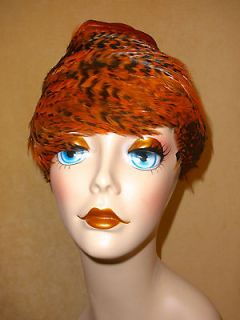 Fun, Flirty 1960s Ruched Turban Style Hat with Concentric Feathers