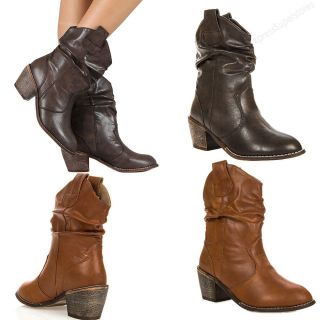 Womens Western Boots Fashion Slouch Cowgirl Cowboy Heel Stylish