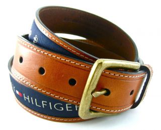 Tommy Hilfiger Brown Leather Belt Blue Inlay