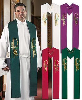 SET OF FOUR CLERGY STOLES~RED,PUR PLE,GREEN,WHIT E~PASTOR~CATHO LIC