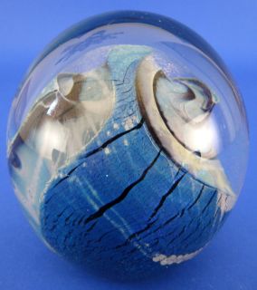 Eickholt Signed Studio Art Glass Paperweight Blue Iridescent Dichroic