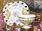 Yellow & Gold Beaded Footed Pierced Royal Sealy China Tea Cup and