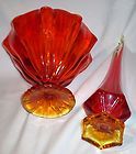 Smith Vintage Red Gold Amberina Tall Swung Glass Vase + Lg