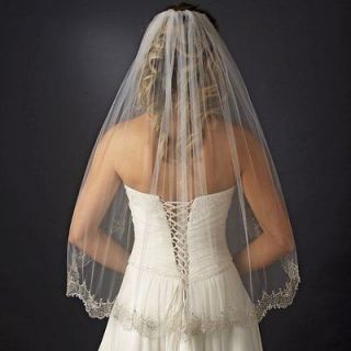 NWT Elbow Length Bridal Veil With Beaded Embroidery 