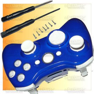 Xbox 360 Wireless Controller Shell Case Button Glossy Dark Blue White