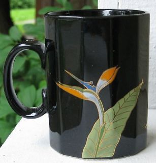 Otagiri Coffee Mug Black Bird of Paradise Orange Flower Made in Japan
