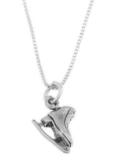 STERLING SILVER FIGURE SKATER SKATE / ICE SKATE CHARM WITH BOX CHAIN