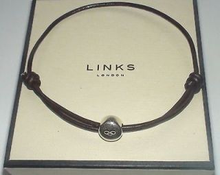 GENUINE LINKS OF LONDON MENS Silver Bead Brown Friendship Bracelet