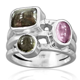 Multi Color Water Melon Tourmaline Gems 925 Sterling Silver Solid Ring