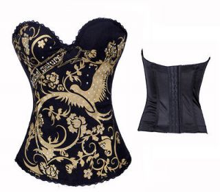 Hook up back black gold phoenix punk rock corset basque slim top wear