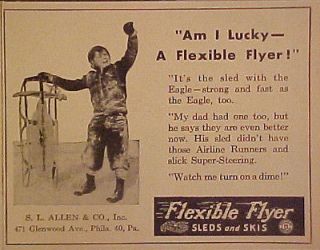 1948 Flexible Flyer Winter Snow Sled~Skis Flexy Racer Eagle Im I Lucky