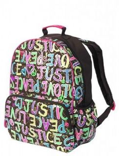 NWT $50 Justice Signature Peace Love Brown Backpack ~ Girls 5 6 7 8 9