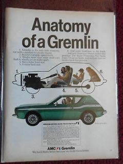 1973 Print Ad AMC Gremlin Hatchback Car Automobile ~ The Anatomy of a