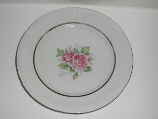 Bavaria (Thuringia) 10 Porcelain Dinner Plate.Rose w/Platinum Rim/De