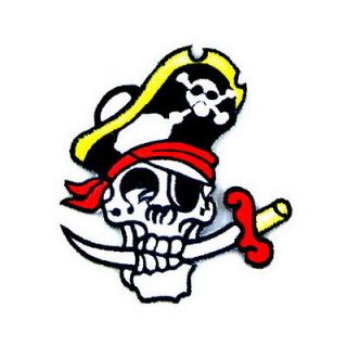 I0590 Pirate Sword Skeleton Captain Iron On Patch 80*90mm Embroidered