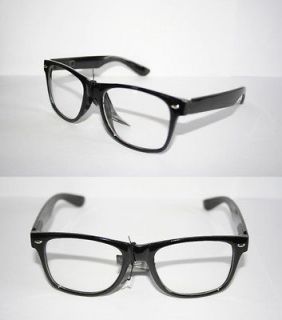 Wayfarer Mens Clear Lens Nerd Glasses Black Frame Geek Dork Retro 80s