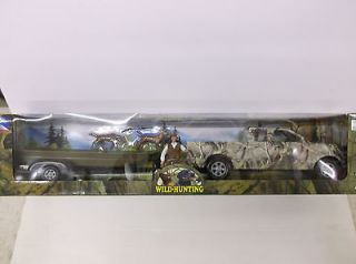 NEW RAY WILD HUNTING CAMO PICK UP WITH BOAT AND PULL ALONG TRAILER