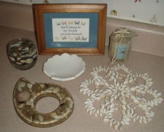 BEACH SHELL THEMED ITEMSFRAMED PICTURE/CANDLE S & HOLDER/LG