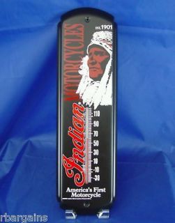 Metal Tin Thermometer INDIAN MOTORCYCLE Ad Vintage BLACK RED AMERICAN