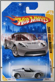 2008 Hot Wheels 26 2008 Tesla Roadster Silver Snowflake Card