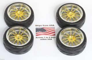 4X Wheels Tires 1 16 1 10 Gold Tire Wheel Rims Rim L12 Ships from USA