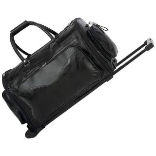 21 BLACK Leather Folding Trolley Duffle Bag Luggage Suitcase Cart with