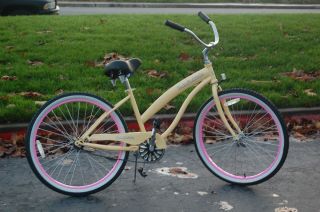 New Womens Beach Bicycle Vanilla Pink Rims Shiny 26 Wheels