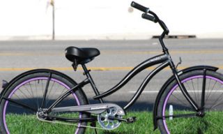 Cruiser Bicycle Bike Micargi STEALTH 26 Womens MATTE BLACK Purple Rims