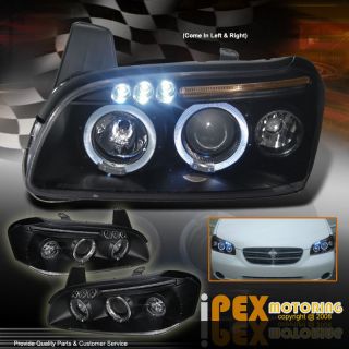 Twin Halo Rims Projector Black LED Headlights for 2000 2001 Nissan