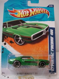2011 Hotwheels 67 Pontiac Firebird 400 86★CASE N Green