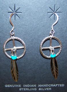 Earrings Medicine Wheels with Turquoise Stone Sterling Silver Navajo