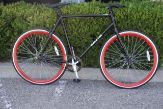 Bike Fixie Bike Road Bicycle 58cm Black w Deep 43mm Red Rims