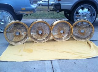  AUTHENTIC ALL GOLD B LACE FWD DAYTON WIRE WHEELS RIMS NO LONGER MADE
