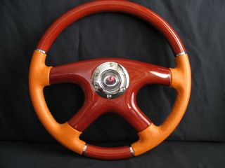 New 15 Orange Leather Wood Grain Steering Wheel