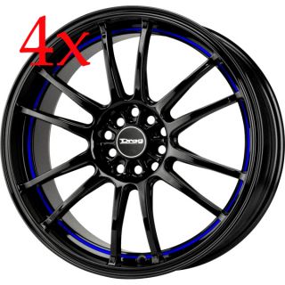 Drag Wheels DR 38 17x7 5x100 5x114.3 Black w/ Blue Stripe RimsTiburon